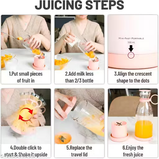 Portable Electric USB Juicer Blender Bottle – Rechargeable Handheld Fruit Juic & Smoothie Maker | Mini Travel Shake Machine for Home, Gym & Office Use